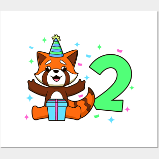 I am 2 with red panda - kids birthday 2 years old Posters and Art